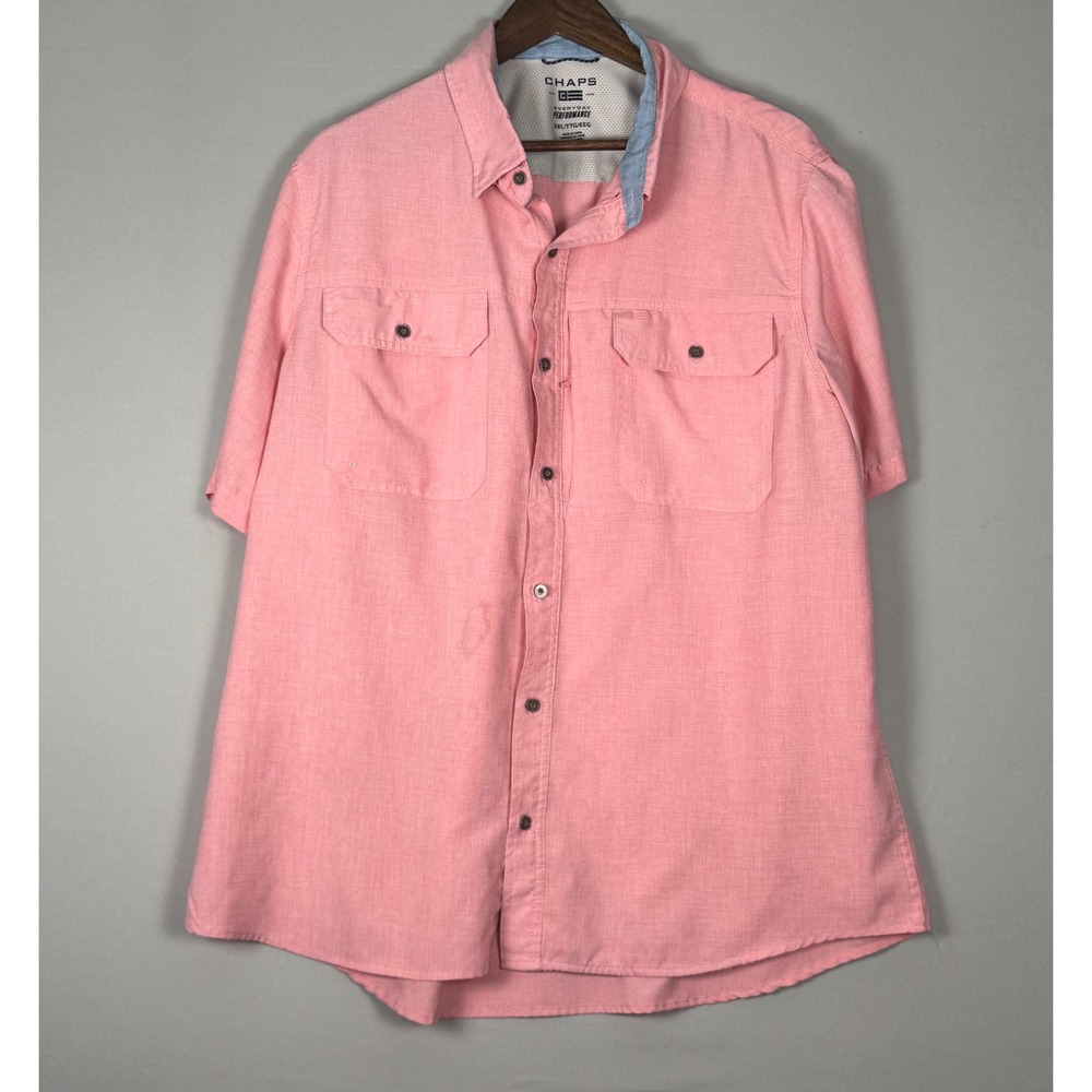 Chaps Button Down Shirt Mens XXL Pink Everyday Performance Short Sleeve